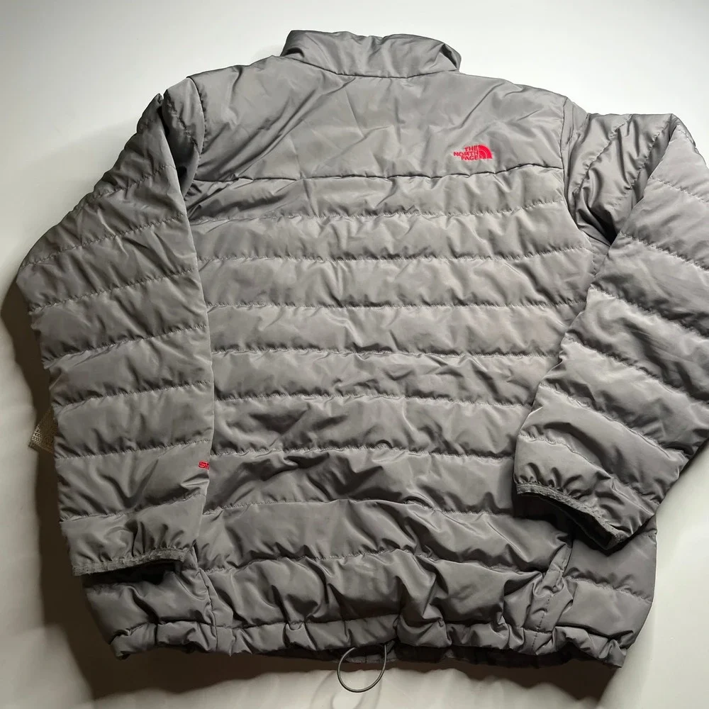 The North Face Mens 550 Down Puffer Jacket Grey Red Full Zip XL Regular